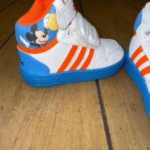 Adidas Toddler High Top Sneakers Mickey Mouse Orange Blue Hook and Loop Shoes 8K